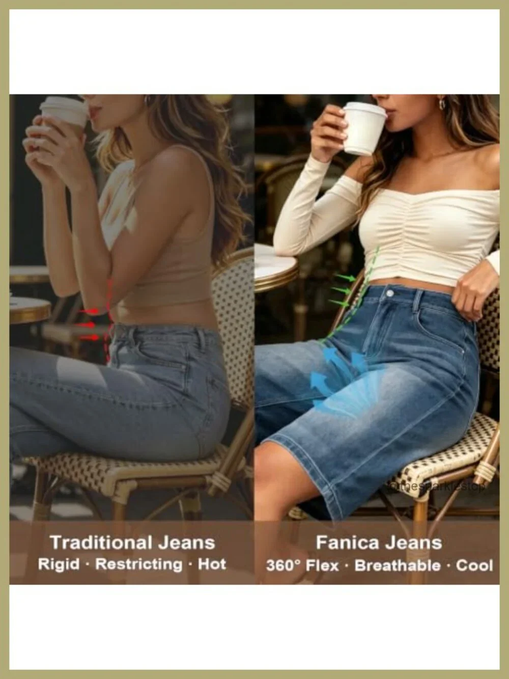 High Waisted Stretch Denim Bermuda Shorts, Wide Leg Loose Fit Knee Length with
